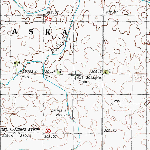 Topographic Map of Saint Joseph's Catholic Cemetery, IL