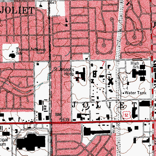 Topographic Map of Provena Saint Joseph Medical Center, IL