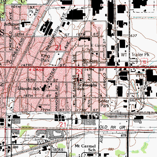 Topographic Map of Saint Josephs School, IL