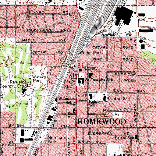 Topographic Map of Saint Josephs School, IL