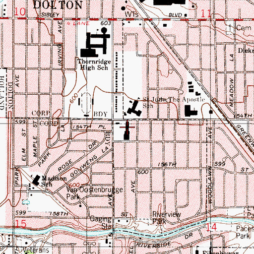 Topographic Map of Saint Jude the Apostle School (historical), IL