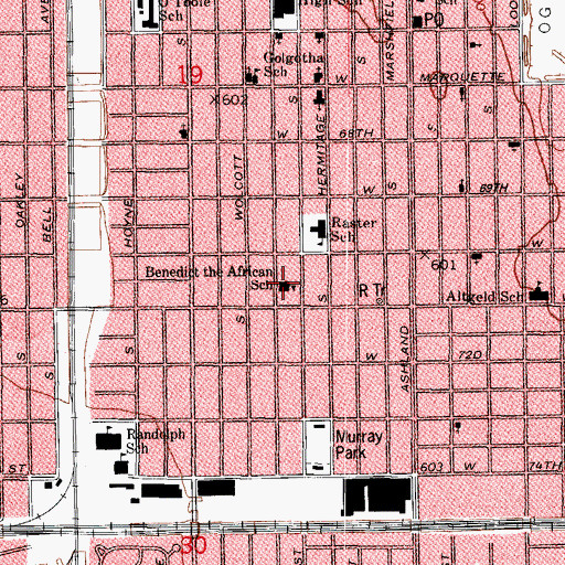 Topographic Map of Benedict the African School, IL