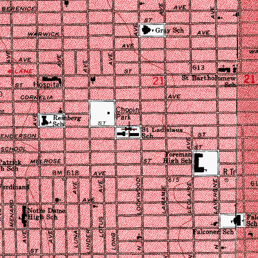 Topographic Map of Saint Ladislaus School, IL