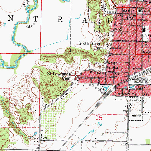 Topographic Map of Saint Lawrence Catholic Cemetery, IL