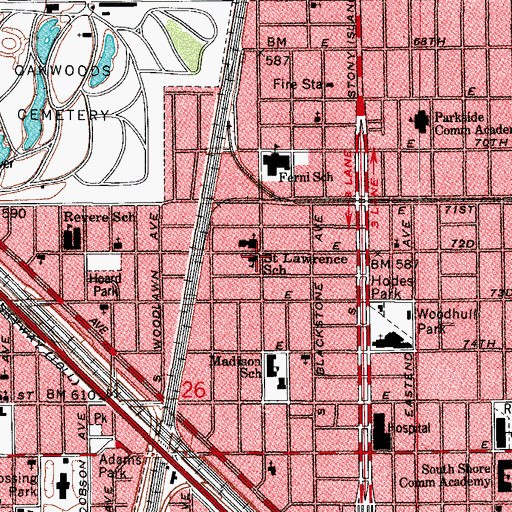 Topographic Map of Saint Lawrence School, IL