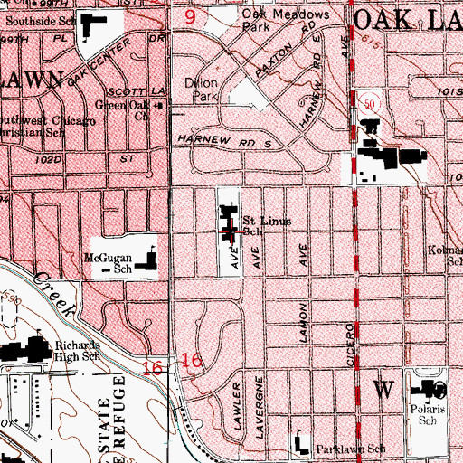 Topographic Map of Saint Linus School, IL