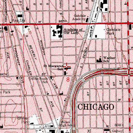 Topographic Map of Saint Margaret School, IL