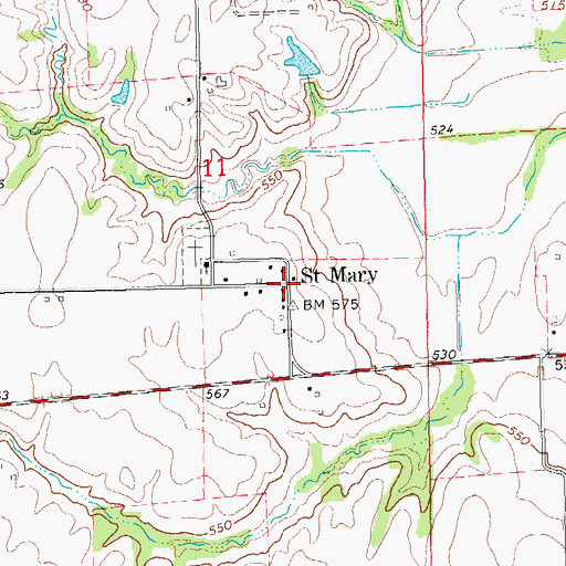 Topographic Map of Saint Mary, IL