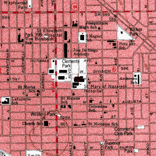 Topographic Map of Presence Saints Mary and Elizabeth Medical Center - Saint Mary Campus, IL