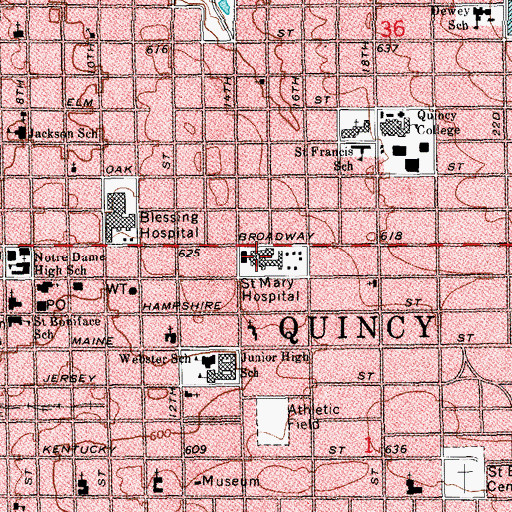 Topographic Map of Saint Mary Hospital, IL