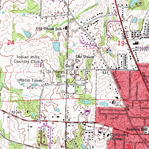 Topographic Map of Saint Marys Cemetery, IL