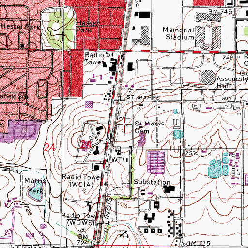 Topographic Map of Saint Marys Cemetery, IL