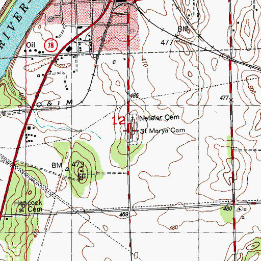 Topographic Map of Saint Mary's Catholic Cemetery, IL