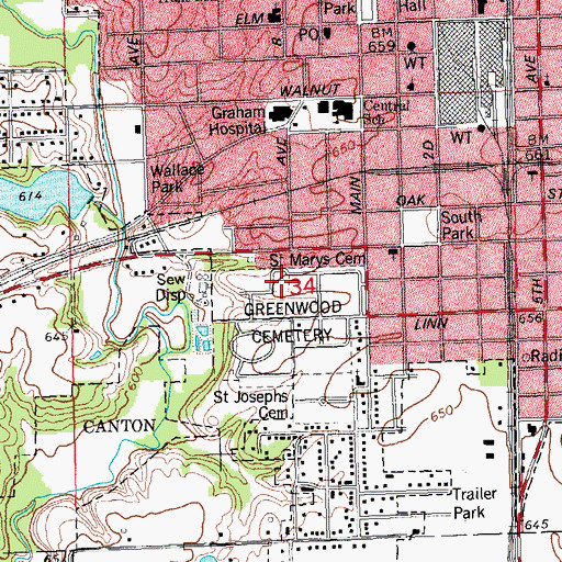 Topographic Map of Saint Marys Cemetery, IL