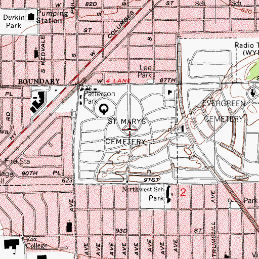 Topographic Map of Saint Mary Catholic Cemetery and Mausoleums, IL