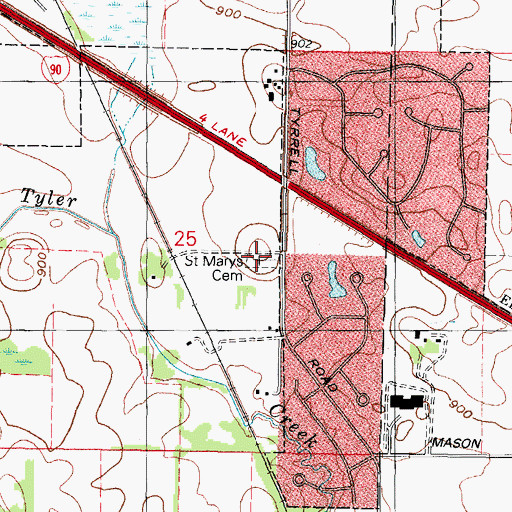 Topographic Map of Saint Mary's Catholic Cemetery, IL
