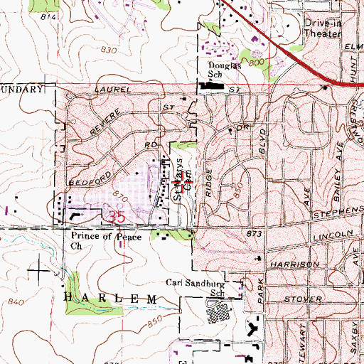 Topographic Map of Saint Marys Cemetery, IL