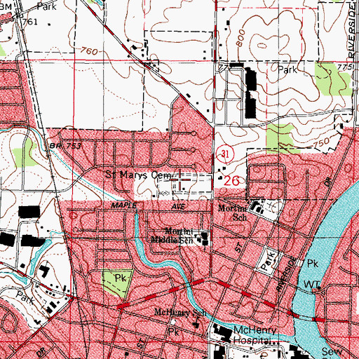 Topographic Map of Saint Marys Cemetery, IL