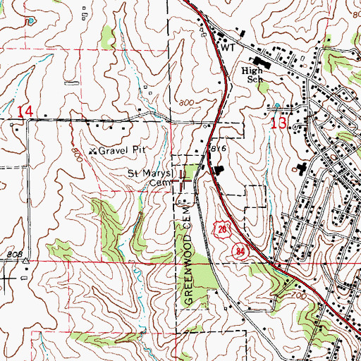 Topographic Map of Saint Marys Cemetery, IL