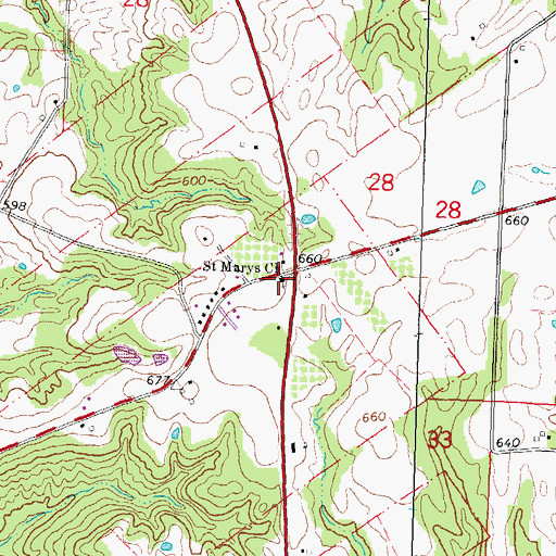 Topographic Map of Saint Marys Church, IL