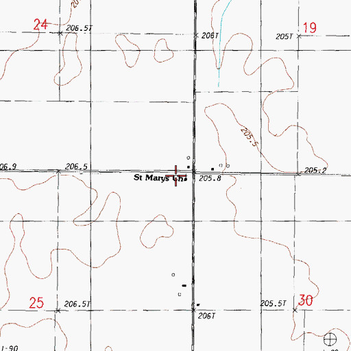 Topographic Map of Saint Marys Church, IL