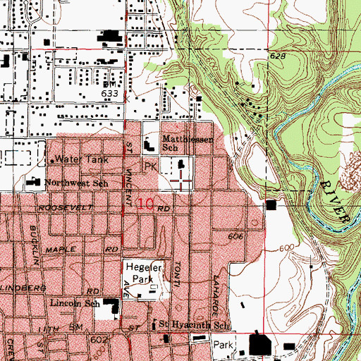 Topographic Map of Saint Marys Hospital, IL