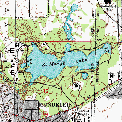 Topographic Map of Saint Marys Lake, IL
