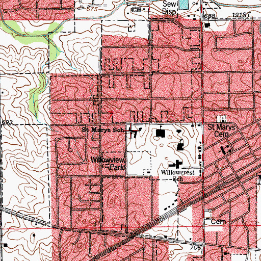 Topographic Map of Saint Marys School, IL