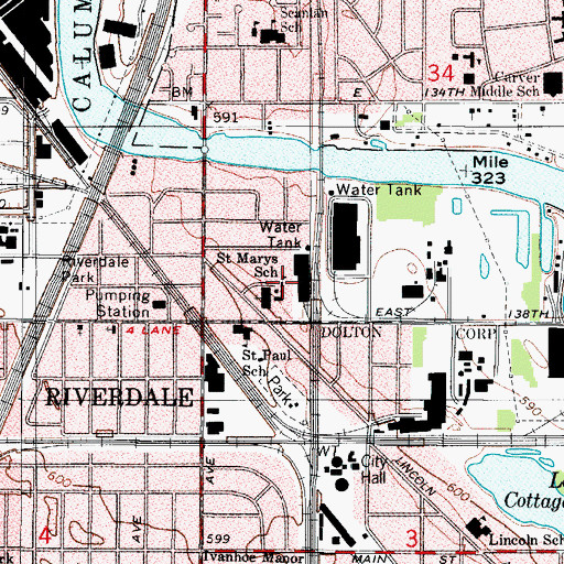 Topographic Map of Saint Marys School, IL