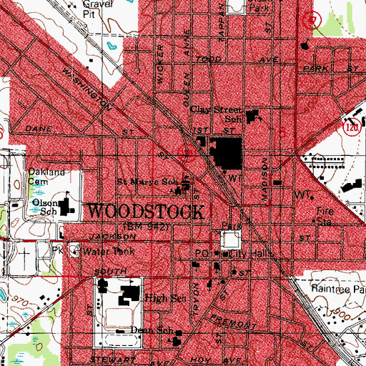 Topographic Map of Saint Marys School, IL