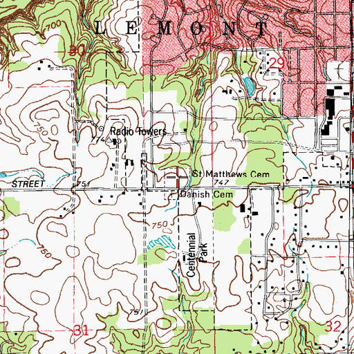 Topographic Map of Saint Matthew Evangelical Lutheran Cemetery, IL