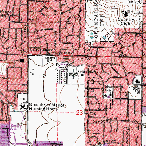 Topographic Map of Saint Matthews School, IL