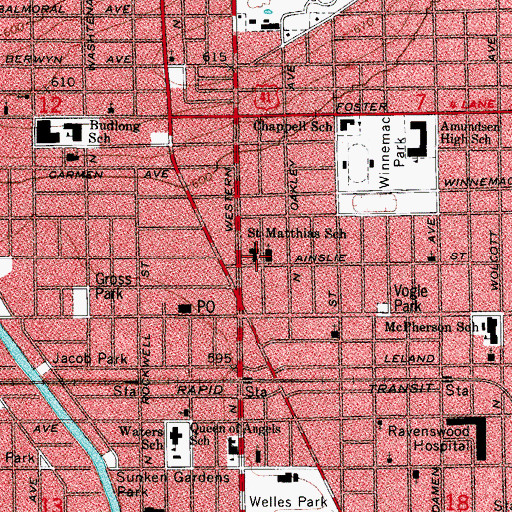 Topographic Map of Saint Matthias School, IL