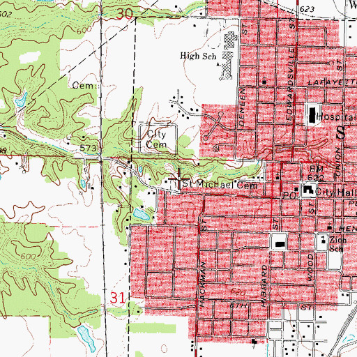 Topographic Map of Saint Michaels Cemetery, IL