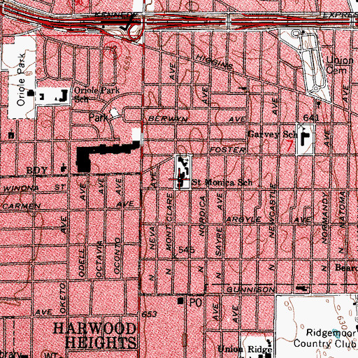 Topographic Map of Saint Monica Academy, IL