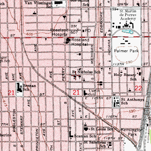 Topographic Map of Saint Nicholas School, IL