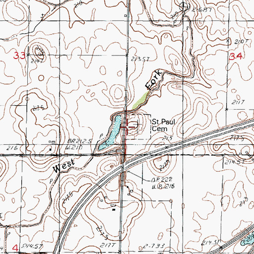 Topographic Map of Saint Paul's Catholic Cemetery, IL
