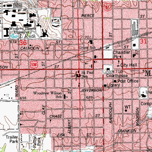 Topographic Map of Saint Paul School, IL