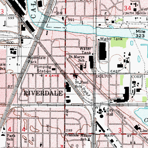 Topographic Map of Saint Paul School, IL