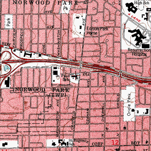 Topographic Map of Lutheran Unity School, IL