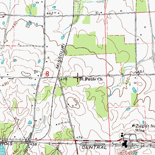 Topographic Map of Saint Pauls Church, IL