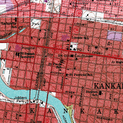 Topographic Map of Saint Pauls School, IL