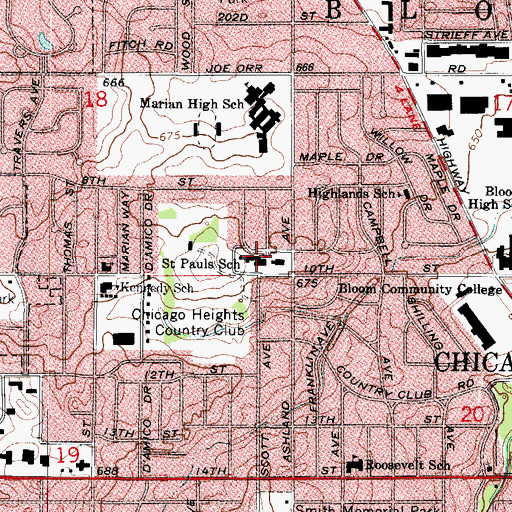 Topographic Map of Saint Pauls School, IL