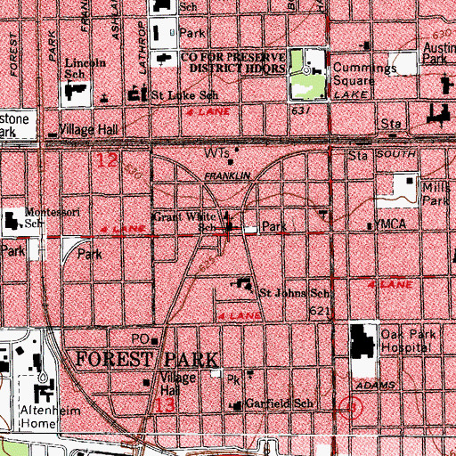 Topographic Map of Saint Pauls School, IL