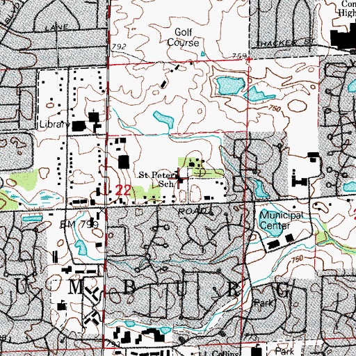 Topographic Map of Saint Peters Lutheran School, IL