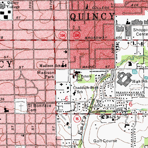 Topographic Map of Saint Peters School, IL