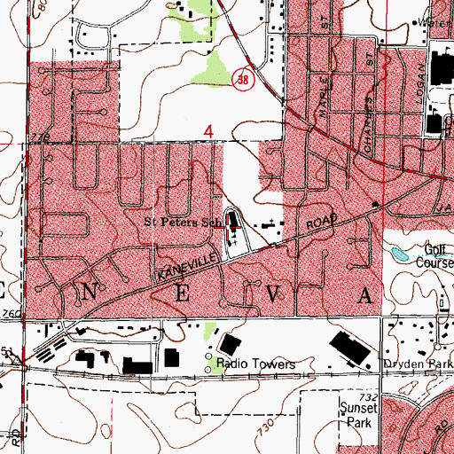 Topographic Map of Saint Peters School, IL