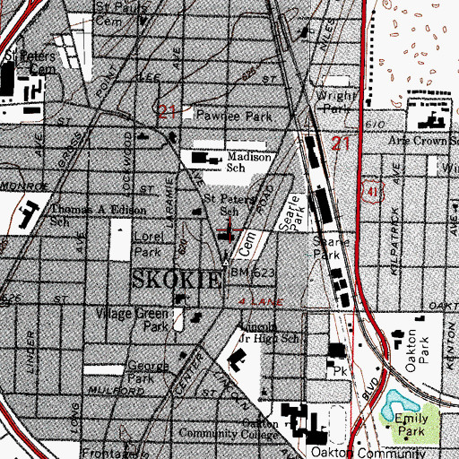 Topographic Map of Saint Peters School, IL