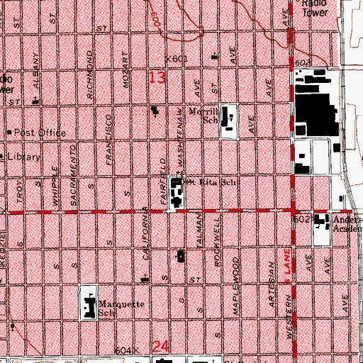 Topographic Map of Saint Rita School, IL