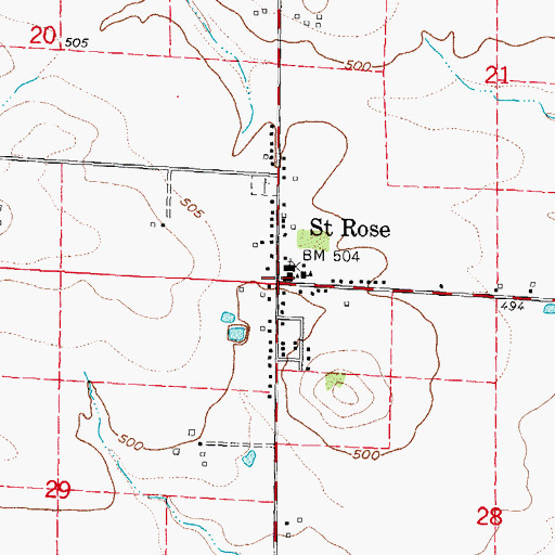 Topographic Map of Saint Rose, IL